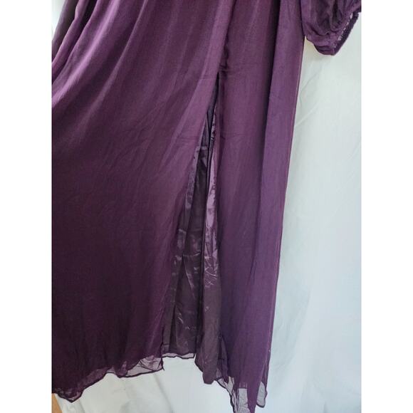 Lulu's Maxi Dress L Enchant My Love Dark Purple V-Neck Long Sleeve Wine Burgundy - Picture 12 of 12